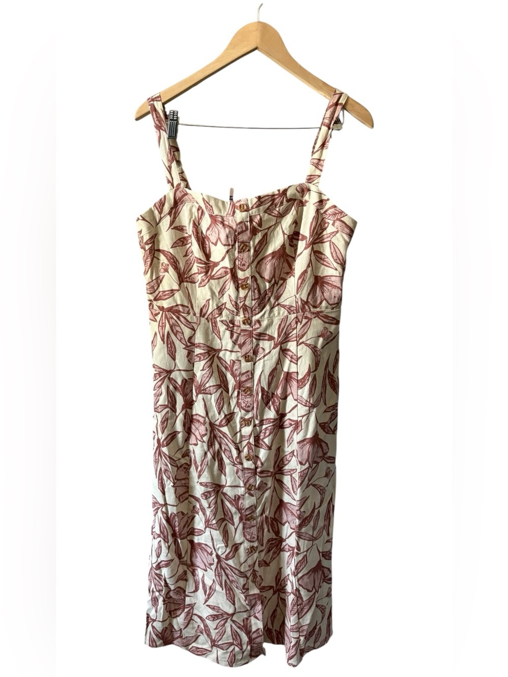 Market & Spruce Benne Linen Blend Floral Button Front Dress XL Ivory Mauve NWT